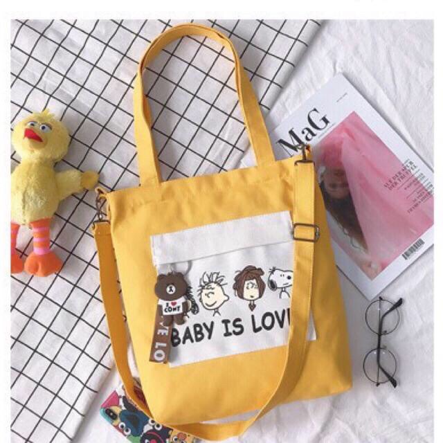 [FREE SHIP 50K] Túi TOTE thời trang chữ BABY IS LOVE phối màu kiểu mới mang hai kiểu đang rất hot