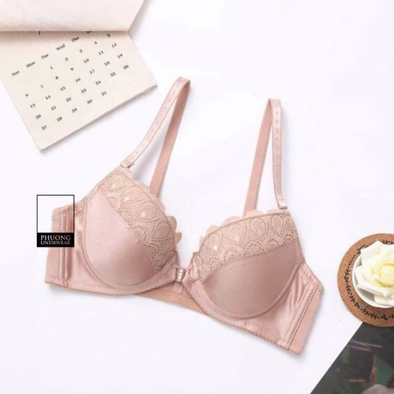 Áo ngực cài trước mút mỏng phối ren có gọng nâng ngực