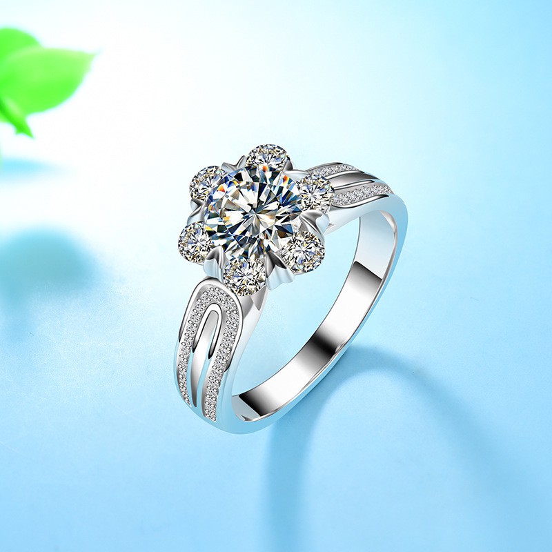 Nhẫn Mạ Bạc 925 Hình Cánh Hoa Đính Đá Xinh Xắn