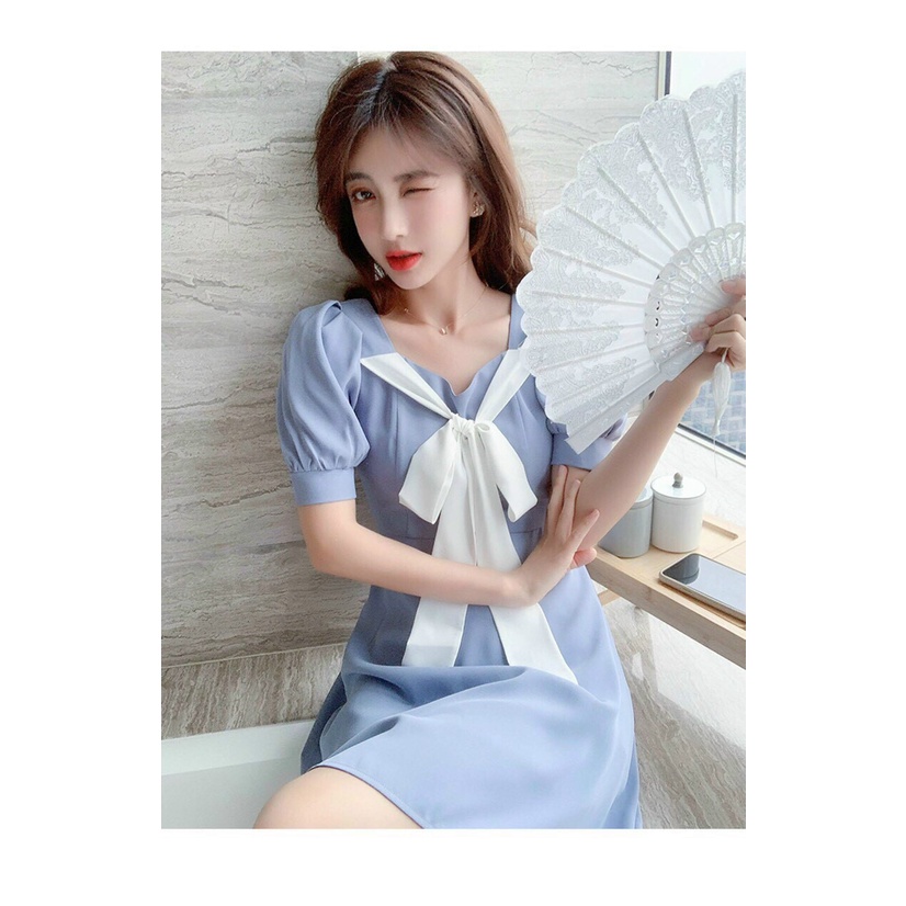(FreeShip 2022) Đầm nữ dáng xòe,chiếc đầm phong cách hàn dễ thương,tone màu xanh ngọc trẻ trung tôn da