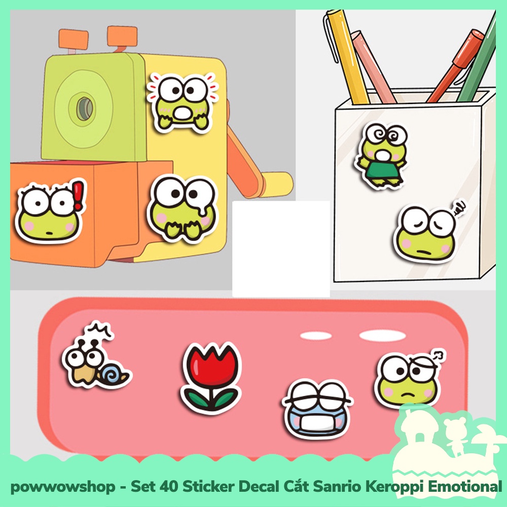 [Sẵn VN - Hỏa Tốc] Set 40 Sticker Mini Decal Dán Trang Trí Vật Dụng Mẫu Sanrio Keroppi Emotional