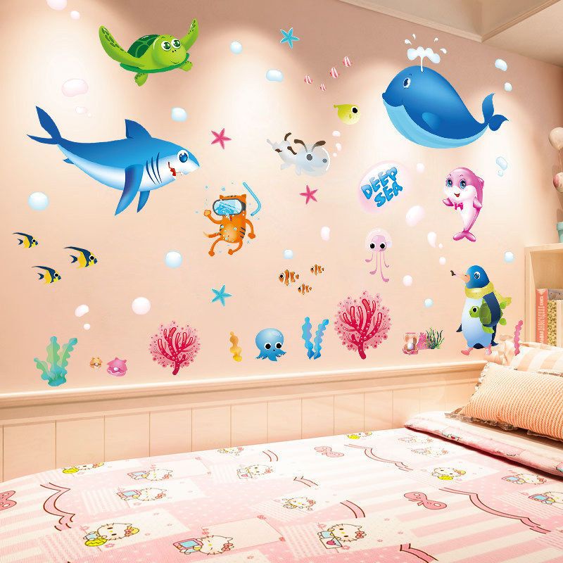 Giấy Dán Tường Tự Dính Hình Khủng Long Hoạt Hình Trang Trí Phòng Ngủ Cho Bé