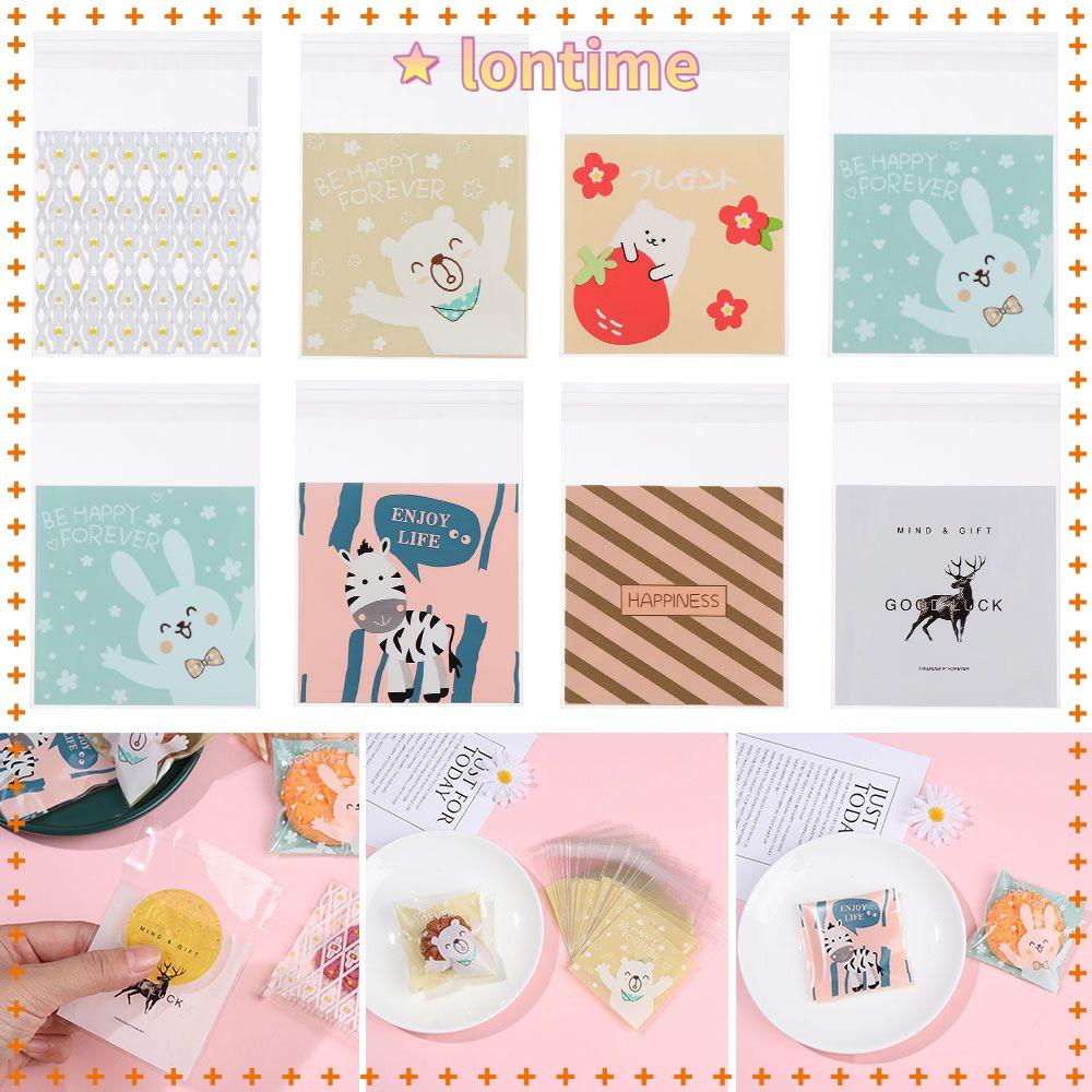 Set 100 túi đựng bánh kẹo 7*7+3cm tự dính họa tiết hoạt hình dễ thương