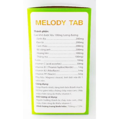 Melody Tab CP - Giúp thanh nhiệt - Tăng bền thành mạch