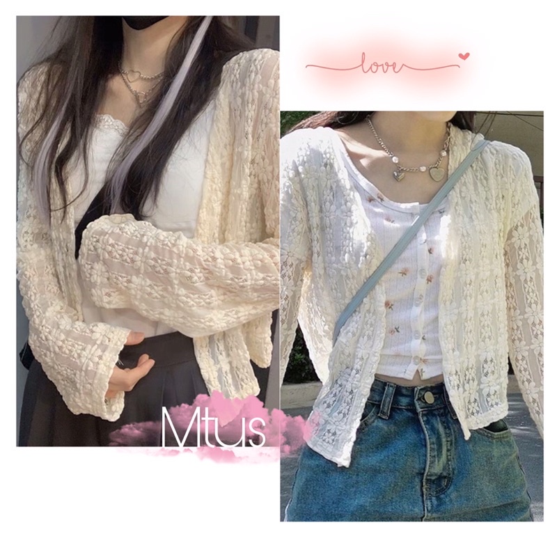 áo khoác ren mỏng hàn quốc - áo khoác cardigan ren tiểu thư
