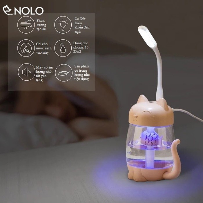 Máy Phun Sương Tạo Ẩm Hơi Nước Kết Hợp Đèn Ngủ Hình Chú Mèo Maneki Neko 3in1 Có Tặng Đèn, Quạt USB