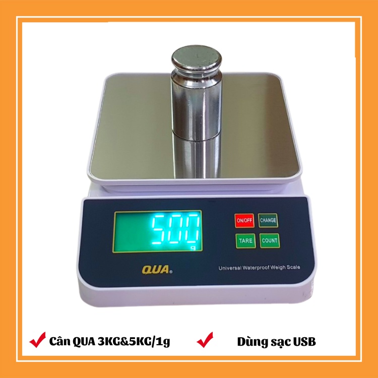cân điện tử nhà bếp QUA ( 3kg,5kg/1g ) dùng sạc usb màn hình led xanh