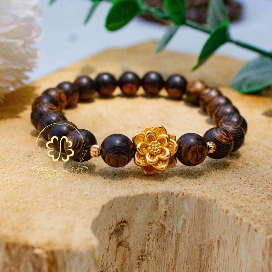Vòng Trầm Hương HỒNG PHÚC loại Sánh chìm cao cấp mix hoa sen bạc si vàng, sản phẩm xinh xắn ,tài lộc bình an cho nữ giới