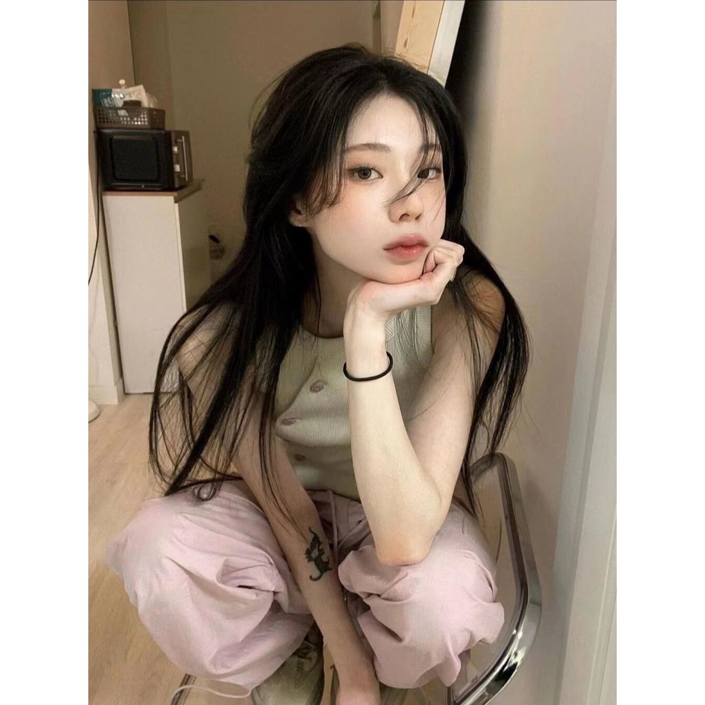 ۞Quần Yếm Thể Thao Dáng Suông Rộng Màu Hồng Phong Cách Retro Dành Cho Nữ