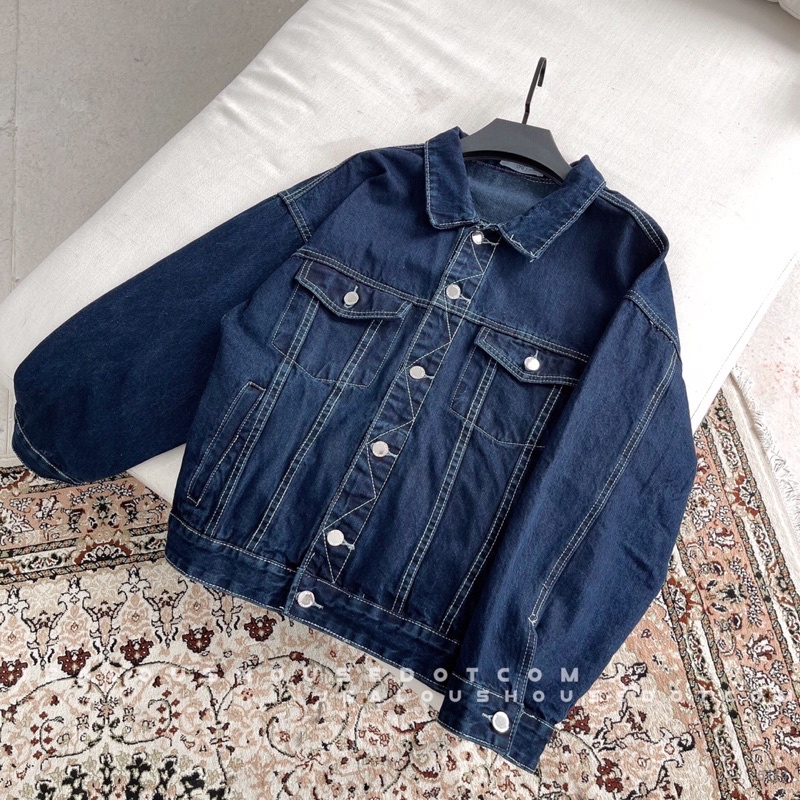 Áo khoác bò, áo khoác denim chỉ trắng 2 túi ngực 5714