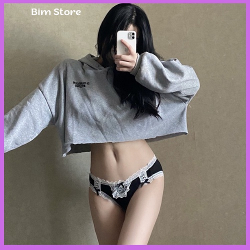 Quần lót nữ cạp thấp nâng hông ren nơ ruy băng thoáng khí viền Lolita sexy size 40-60kg M21