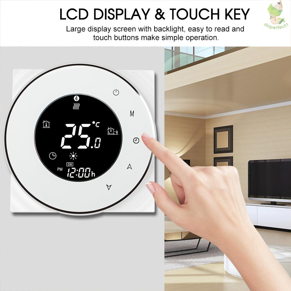 THP6000-UHPW Electric Heating Thermostat Smart WiFi Digital Temperature Controller Tuya/SmartLife APP Control Backlit LCD Display Programmable Voice Control Compatible with Amazon Echo/Google Home/Tmall Genie/IFTTT 16A AC95-240V