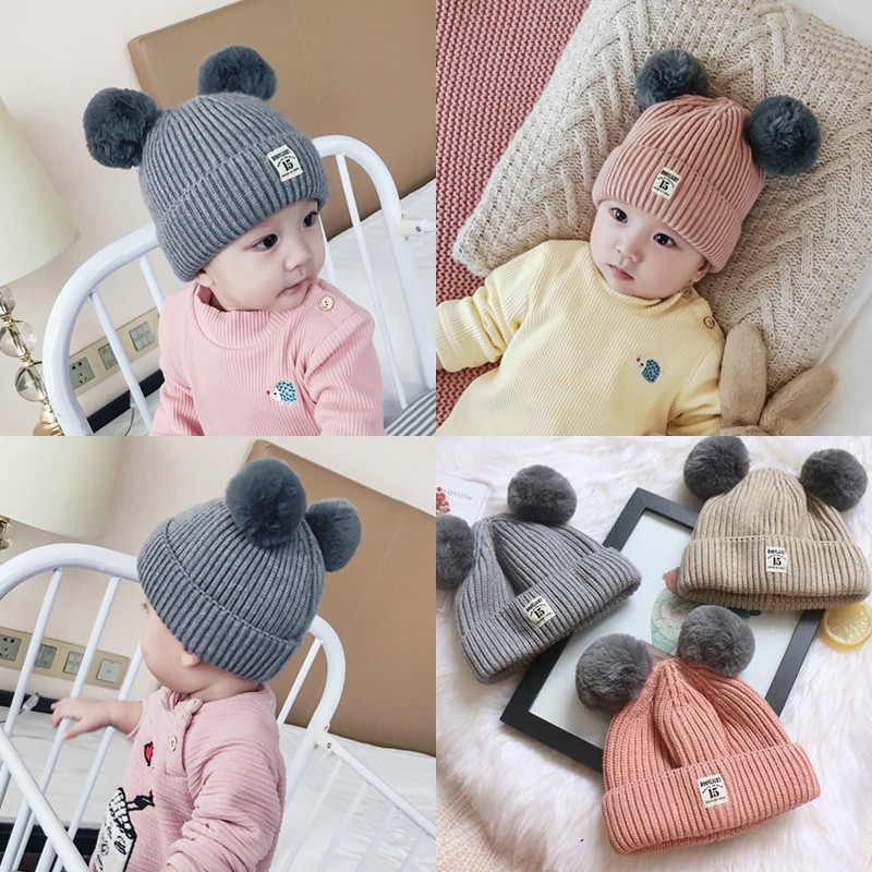 Soft Warm Wool Kupluk Hat with Pom-pom Ball Decoration for Babies / Boys / Girls