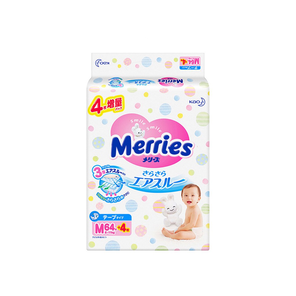 [HCM](Cộng Miếng )Tã Dán Merries Nội Địa Nhật (Chính Hãng) Dán M64+4(6-11kg)