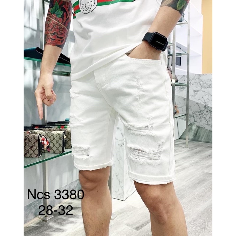 Quần bò ngố nam rách hai màu đen trắng,chất co giãn nhẹ có đủ sz 40-85kg,quần short nam phong cách cá tính