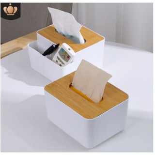 Hộp Đựng Giấy Ăn Lắp vân Gỗ Có Ngăn Để Đồ Tiện Lợi