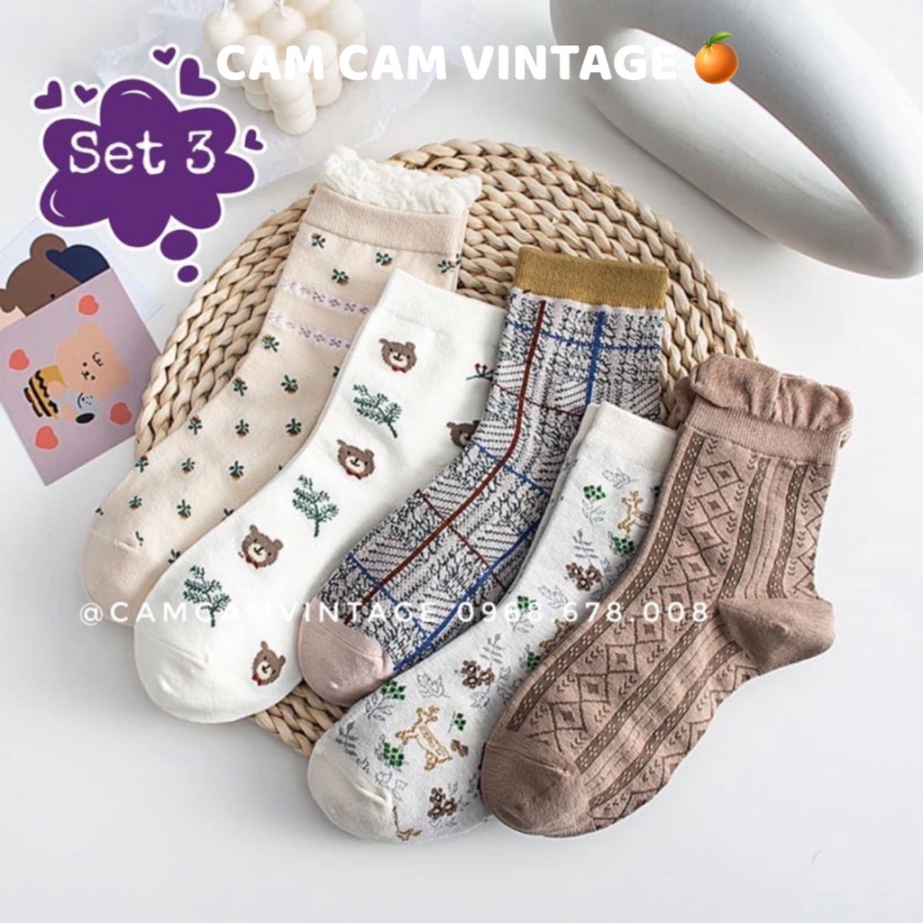 SET TẤT CỔ CAO NAM NỮ  TẤT LOLITA , TONE NÂU VINTAGE , SET TẤT QUÀ TẶNG NOEL NGÀY LỄ