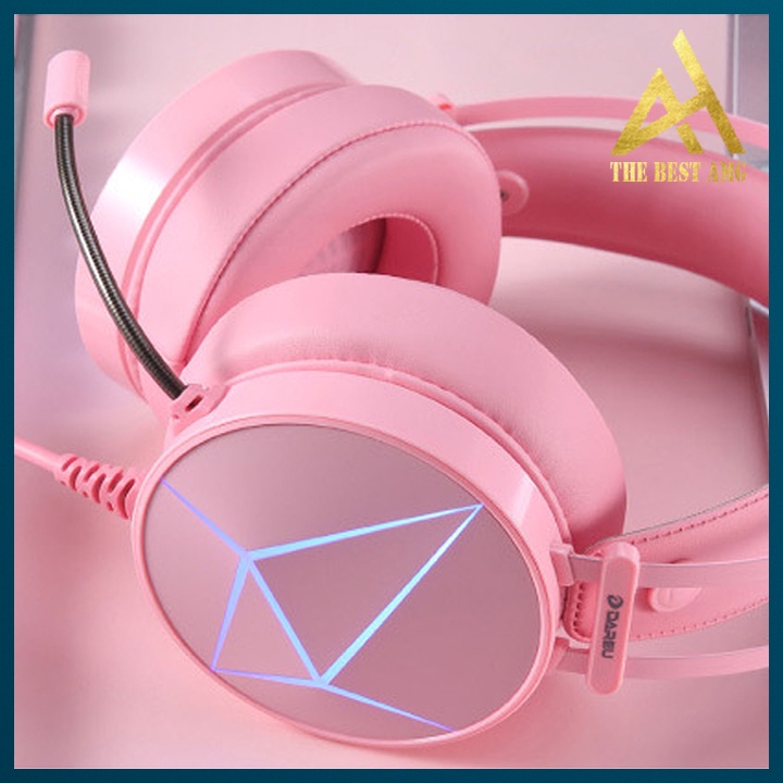 Tai Nghe Headphone Gaming Đèn LED 7 Màu Có Mic DAREU EH722X Màu Hồng Tai Nghe Nhạc Máy Vi Tính PC Laptop Có Dây