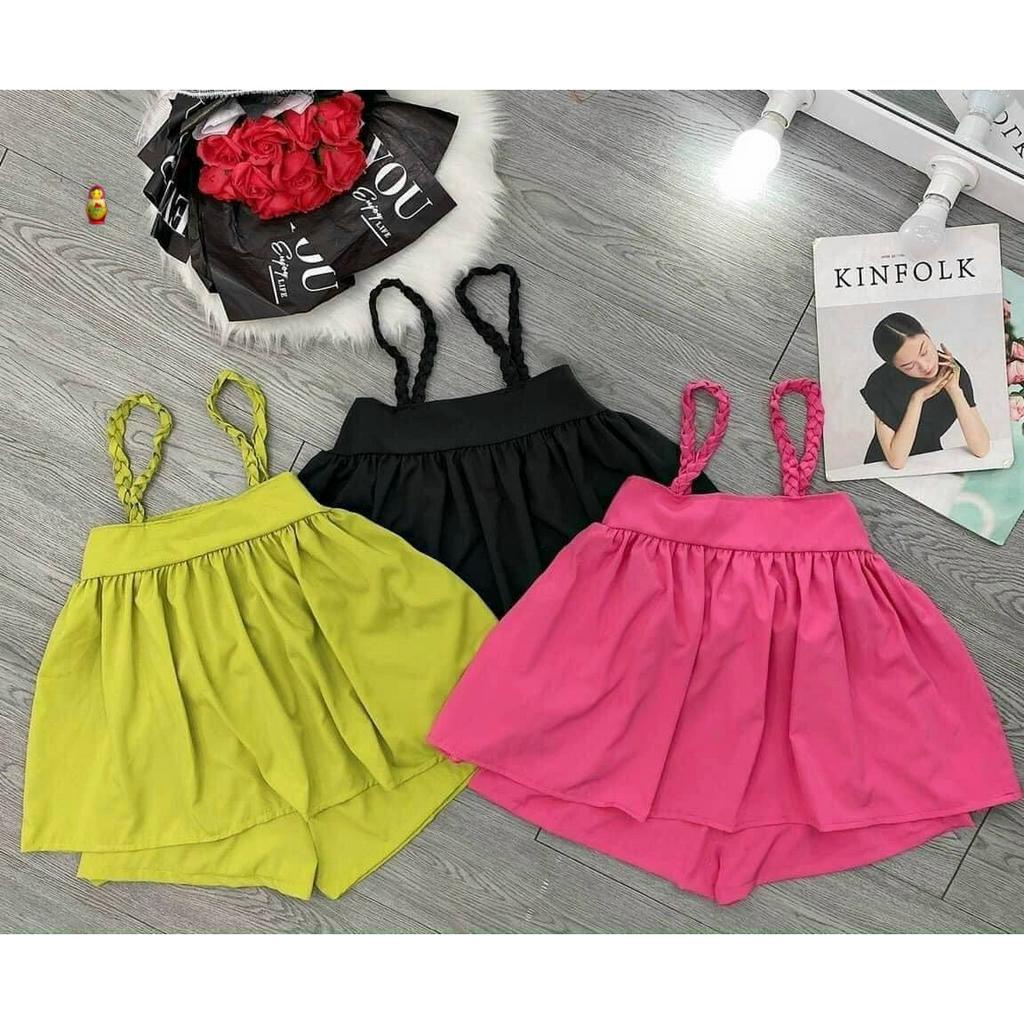 set đồ bộ nữ 2 dây thắt bím xinh quần short thoải mái