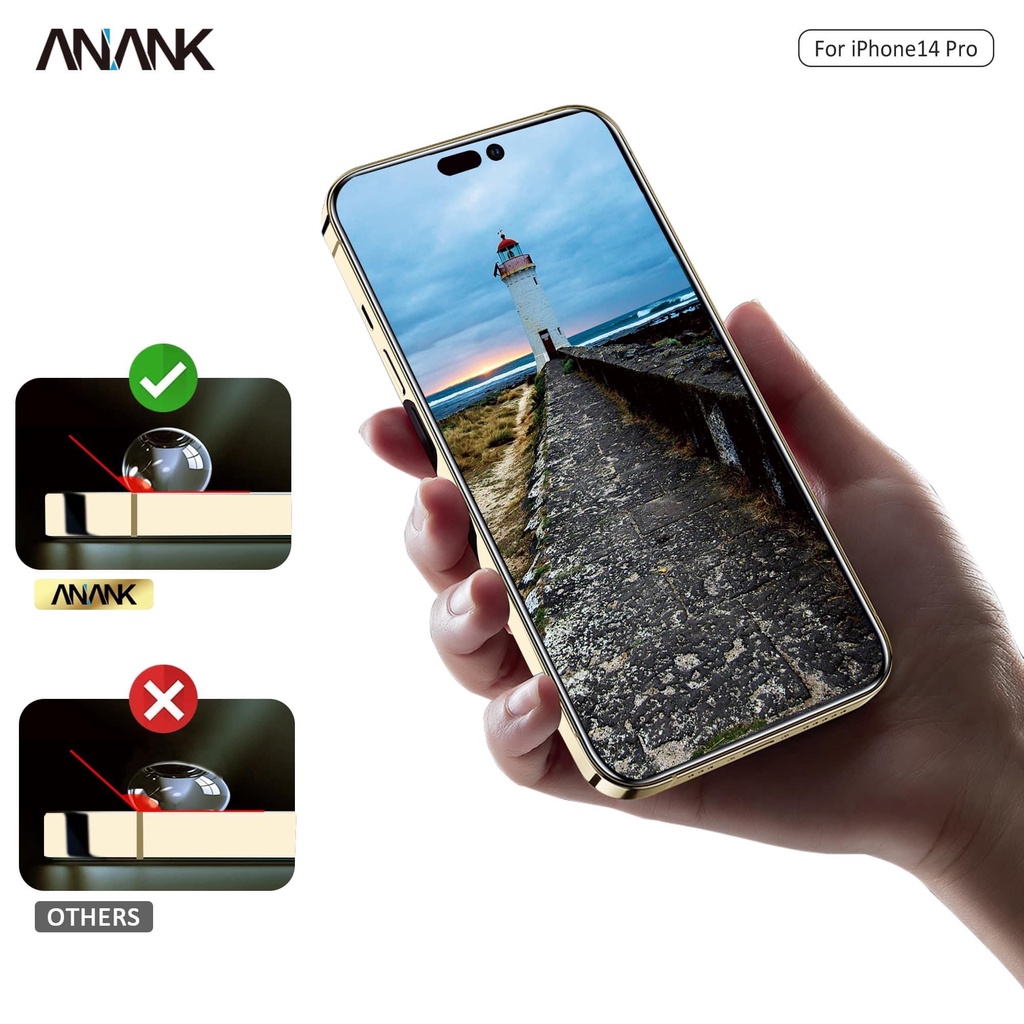Kính cường lực Anank Full màn hình cho iPhone 14, 4 Pro, 14 Plus, 14 Pro Max full trong suốt, full viền đen siêu tốt