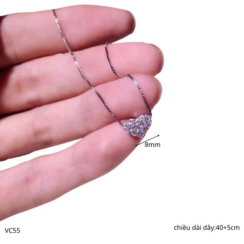 Dây chuyền bạc nữ mặt trái tim đính đá nhỏ nhắn màu xi bạch kim sang trọng Krytal Heart | HARMONY ACCESSORIES VC55