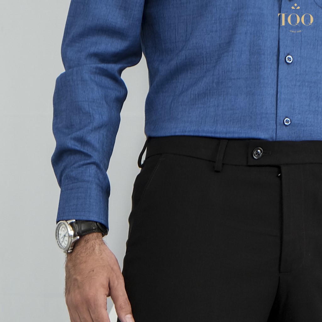 Áo sơ mi nam dài tay TQQ dáng Slimfit công sở M87CS màu xanh dương đậm lạ mắt có túi ngực tiện lợi