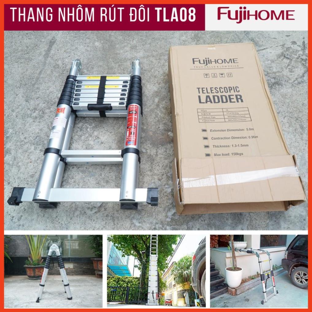 Thang nhôm rút chữ A FUJIHOME 3,8M - 5M gấp gọn chính hãng, thang rút đơn xếp gọn gia đình đa năng, thương hiệu Nhật Bản