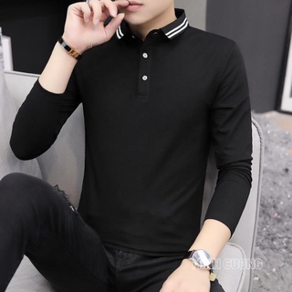 áo thu đông nam tay dài, cổ bẻ sọc viền khỏe khoắn, giữ nhiệt và co giãn !