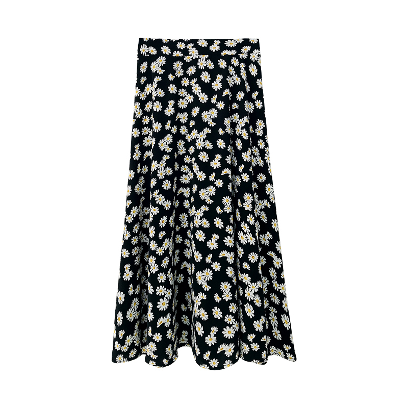 Chân váy midi nữ cạp cao retro 2021, Chân váy nữ dáng dài xòe màu qua gối màu đen phối hoa nhí thời trang hàn quốc | BigBuy360 - bigbuy360.vn