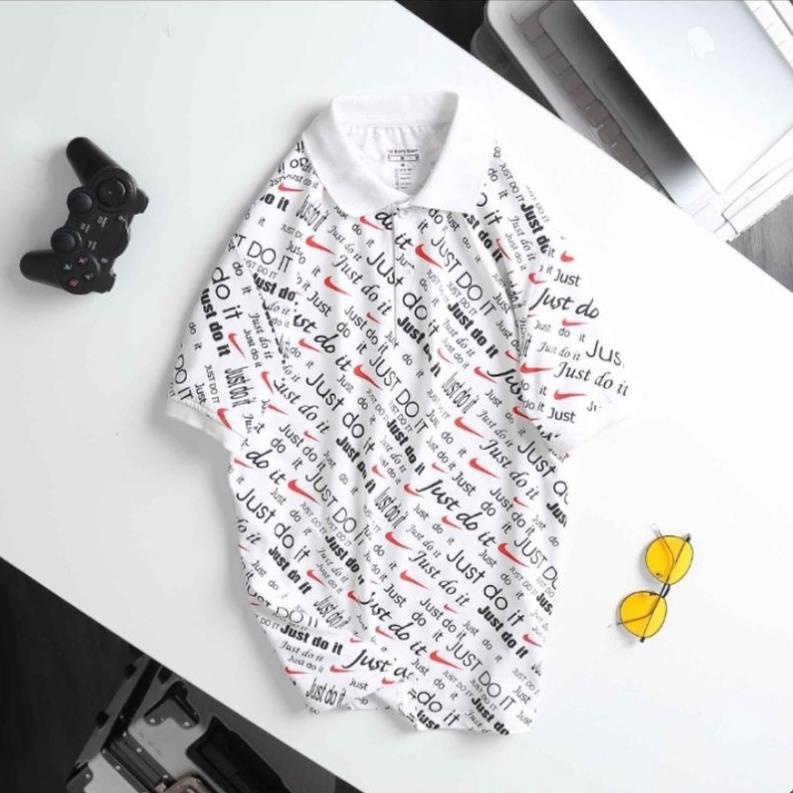Áo thun nam in chữ Just Do It phun thân cổ bẻ ngắn tay vải thun cá sấu poly P0121 Đẹp