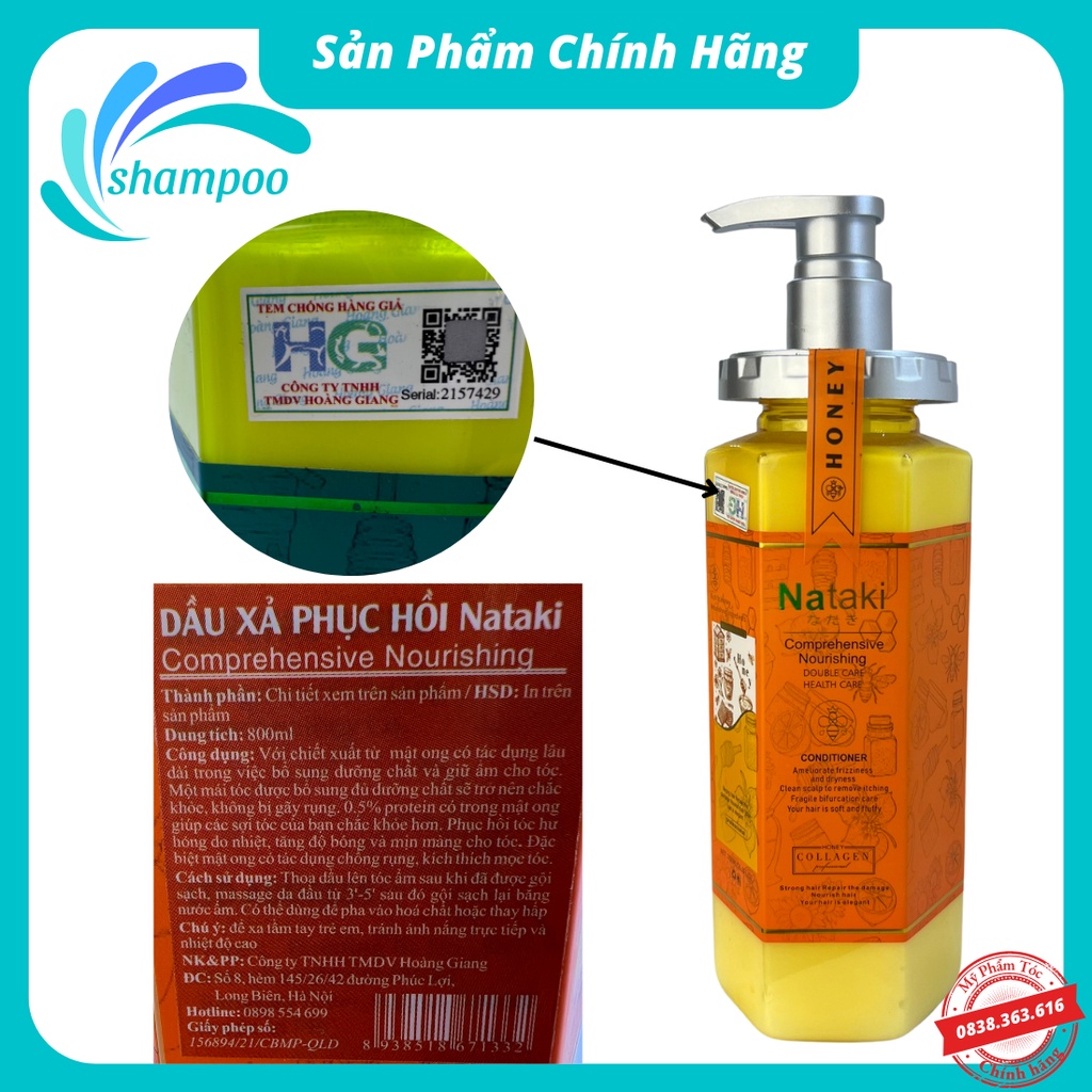 Dầu gội đầu cặp gôị xả NATAKI mẫu mới 760ml tinh chất mật ong dưỡng ẩm phục hồi chăm sóc tóc