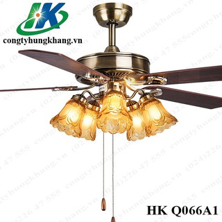 Quạt trần đèn trang trí cánh gỗ có điều khiển hình thật