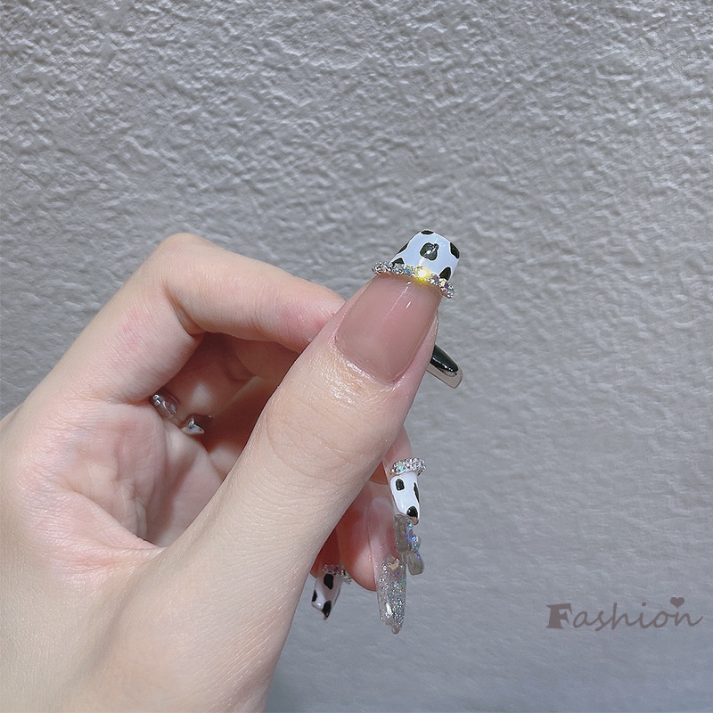 [Hàng mới về] Bộ 24 móng tay giả họa tiết bò sữa thời trang làm đẹp cho nữ