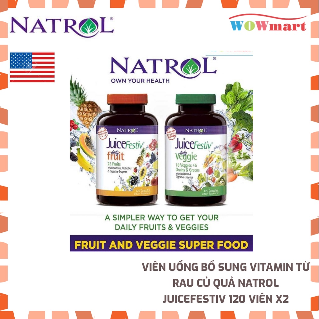 Viên uống bổ sung Vitamin từ rau củ quả Natrol JuiceFestiv 120 viên x2