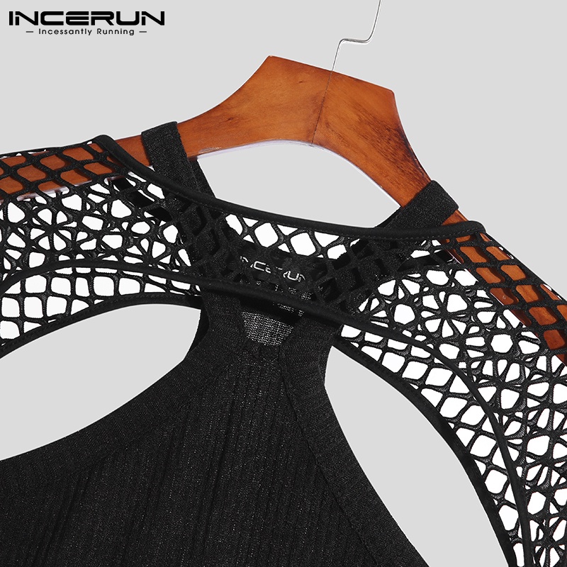 Set áo lưới xuyên thấu dài tay và áo sát nách INCERUN thời trang dành cho nam