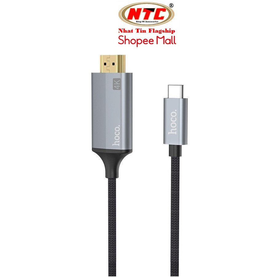 Cáp chuyển đổi TypeC sang HDMI Hoco UA13 vỏ hợp kim nhôm, hỗ trợ 4K, dài 1.8M (Xám) - Hãng phân phối