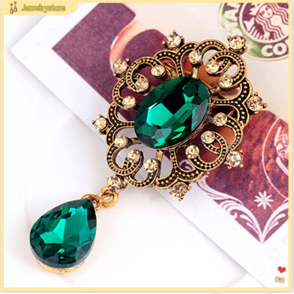 (jewelrystore) Ghim cài áo kim loại hình giọt nước đính đá màu sắc thanh lịch cho nữ