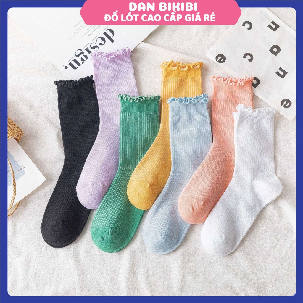 Tất Nữ - Tất Nữ Cổ Cao Sọc Viền Bèo phong cách hàn quốc MÃ T26