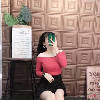 Áo thun nữ tay dài, áo thun trễ vai tay dài, áo trễ vai cuốn biên tay dài