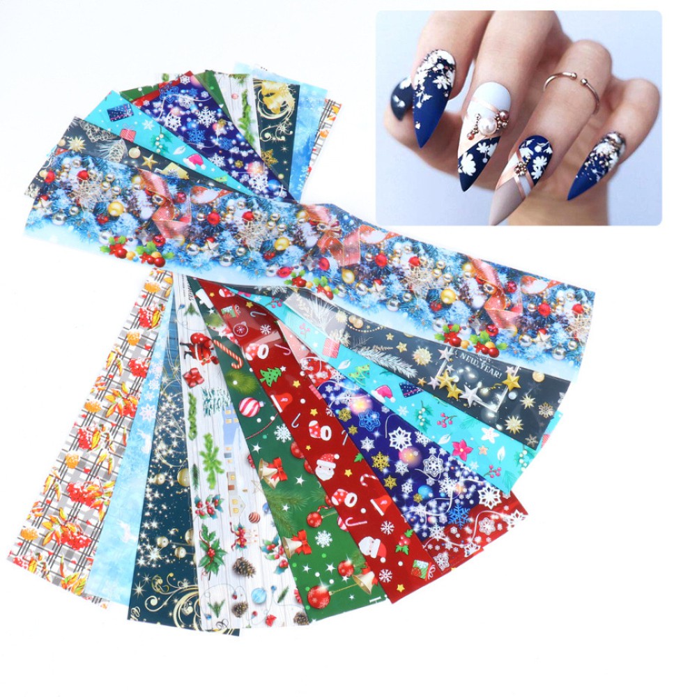 COD 10pcs Christmas Decorations for Nails Mix Colorful Transfer Nail Foil Sticker Snow Flower Elk Gift Santa Adhesive Paper MK