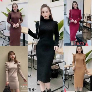 [ FREESHIP ] Váy len body cổ 3p tay xếp bồng sẵn hàng tại shop
