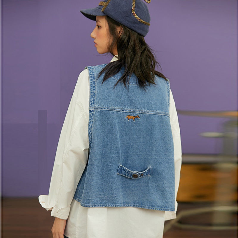 Áo Khoác Denim Sát Nách Dáng Rộng Thêu Họa Tiết Phong Cách Retro Cho Nữ | BigBuy360 - bigbuy360.vn