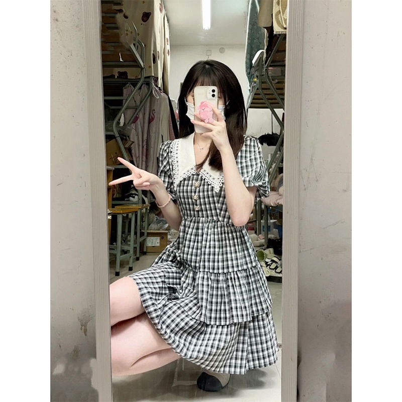 Đầm Chữ a Cổ Búp Bê Họa Tiết Kẻ Sọc Ngọt Ngào Thời Trang Mùa Hè Cho Nữ