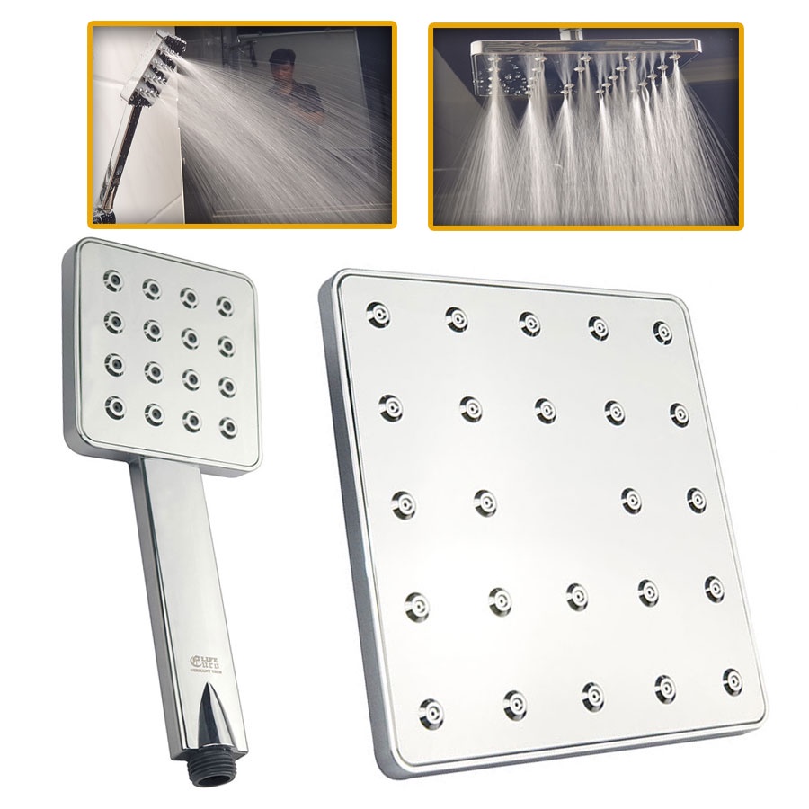 Combo đài sen và tay sen vuông nhựa ABS mạ Chrome cao cấp Eurolife EL-DSV02 (Trắng bạc)