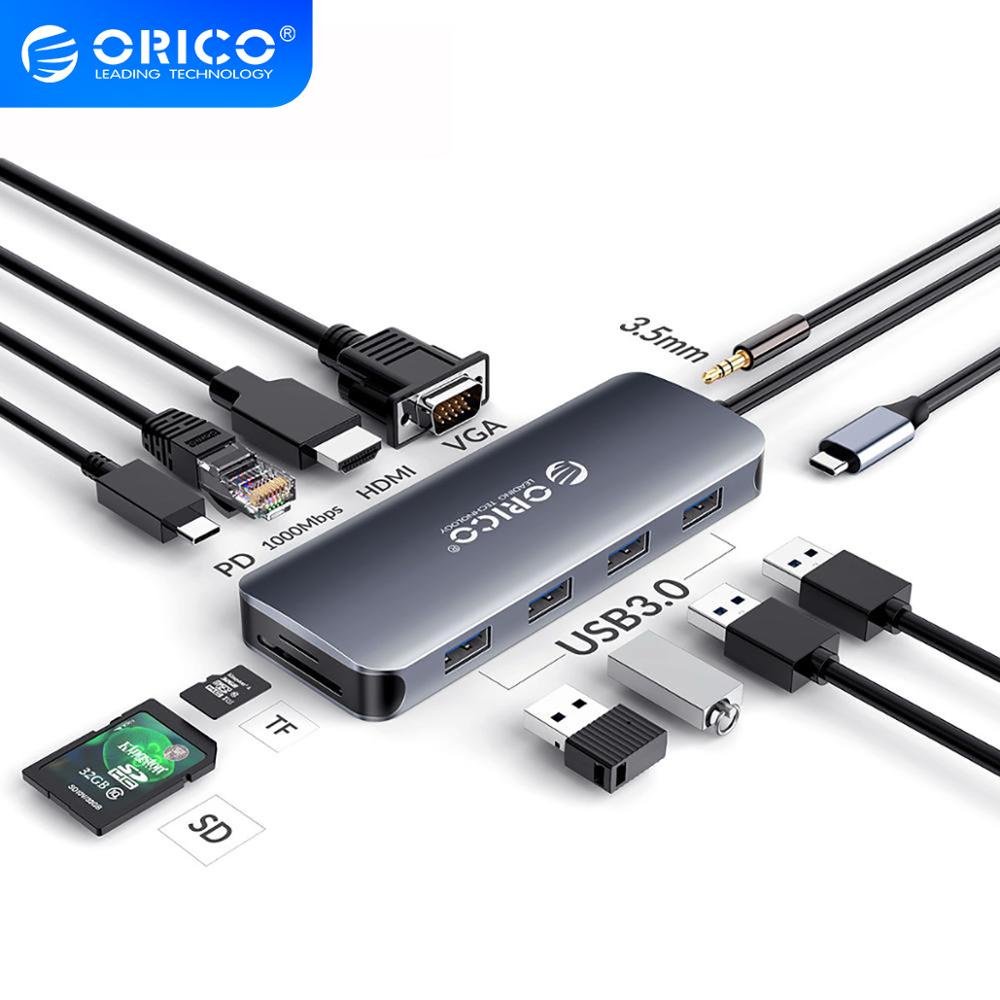 Hub ORICO cổng USB C sang USB 3.0 HDMI VGA 100W PD RJ45 dành cho macbook pro