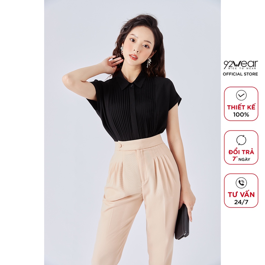 Áo sơ mi voan nữ công sở 92WEAR đủ màu thiết kế gấp ly thân trước ASA1044
