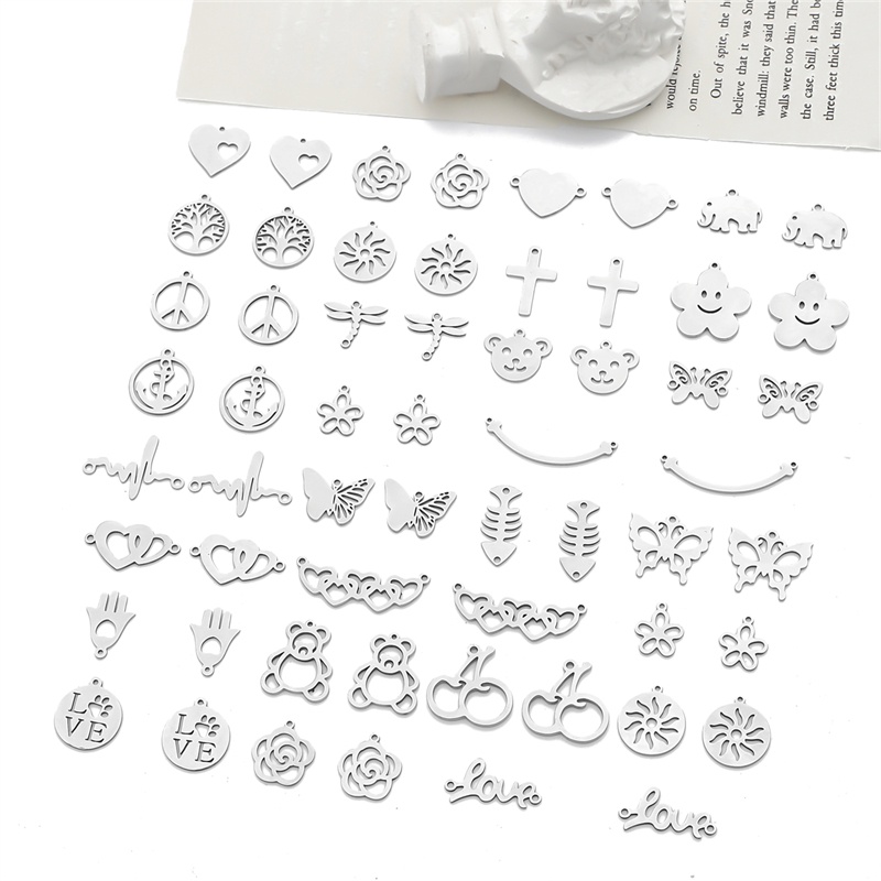 Set 4 Mặt Dây Chuyền / Vòng Đeo Tay / Khuyên Tai Bằng Thép Không Gỉ DIY