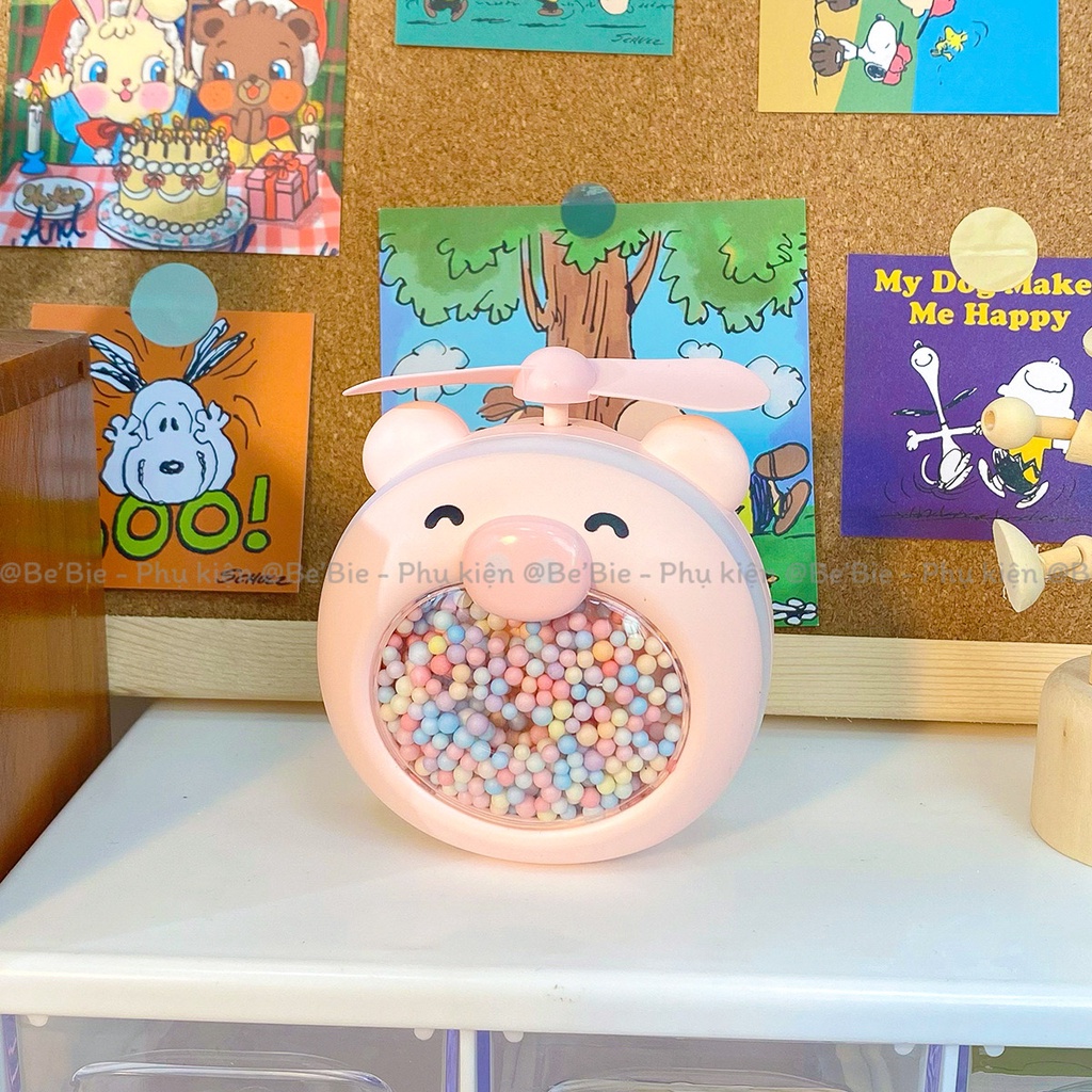 Quạt điện mini có đèn, hạt xốp hình cute BeBie - BP392