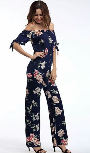 Jumsuit Trễ Vai Hoa