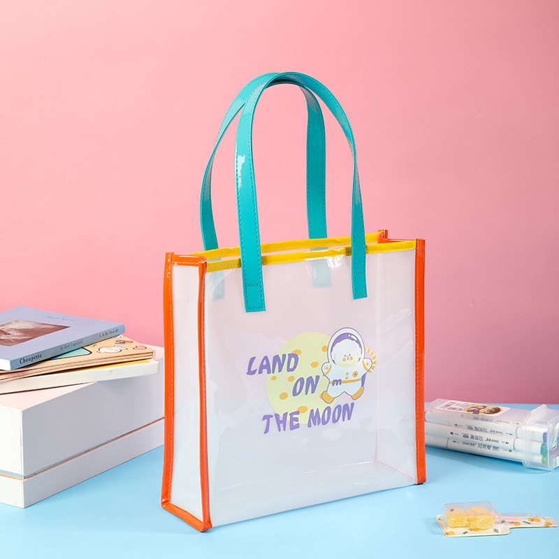 Túi Xách Bằng Nhựa PVC Trong Suốt Chống Thấm Nước In Hình Hoạt Hình Dễ Thương